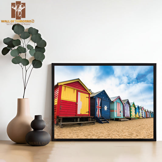 Brighton Beach Huts On Sea Shore High Quality Unframed Poster Print & Waterproof Poster Print Wall Décor
