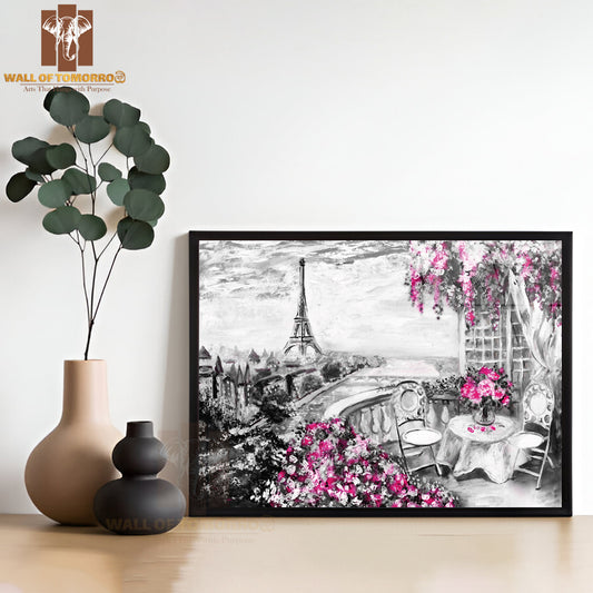 Paris Cafe Painting Eiffel Tower, France High Quality Unframed Poster Print & Waterproof Poster Print Wall Décor