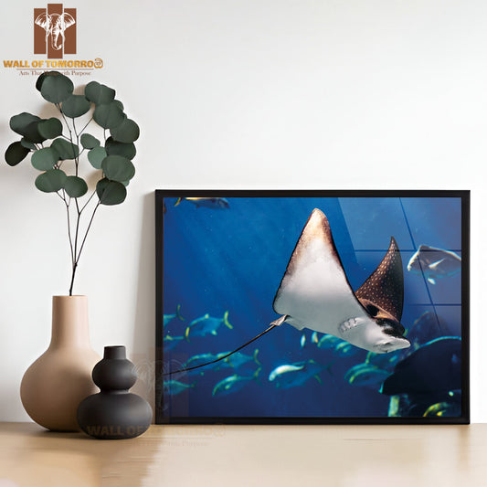 Manta Ray Floating Underwater Among Other Fish High Quality Unframed Poster Print & Waterproof Poster Print Wall Décor