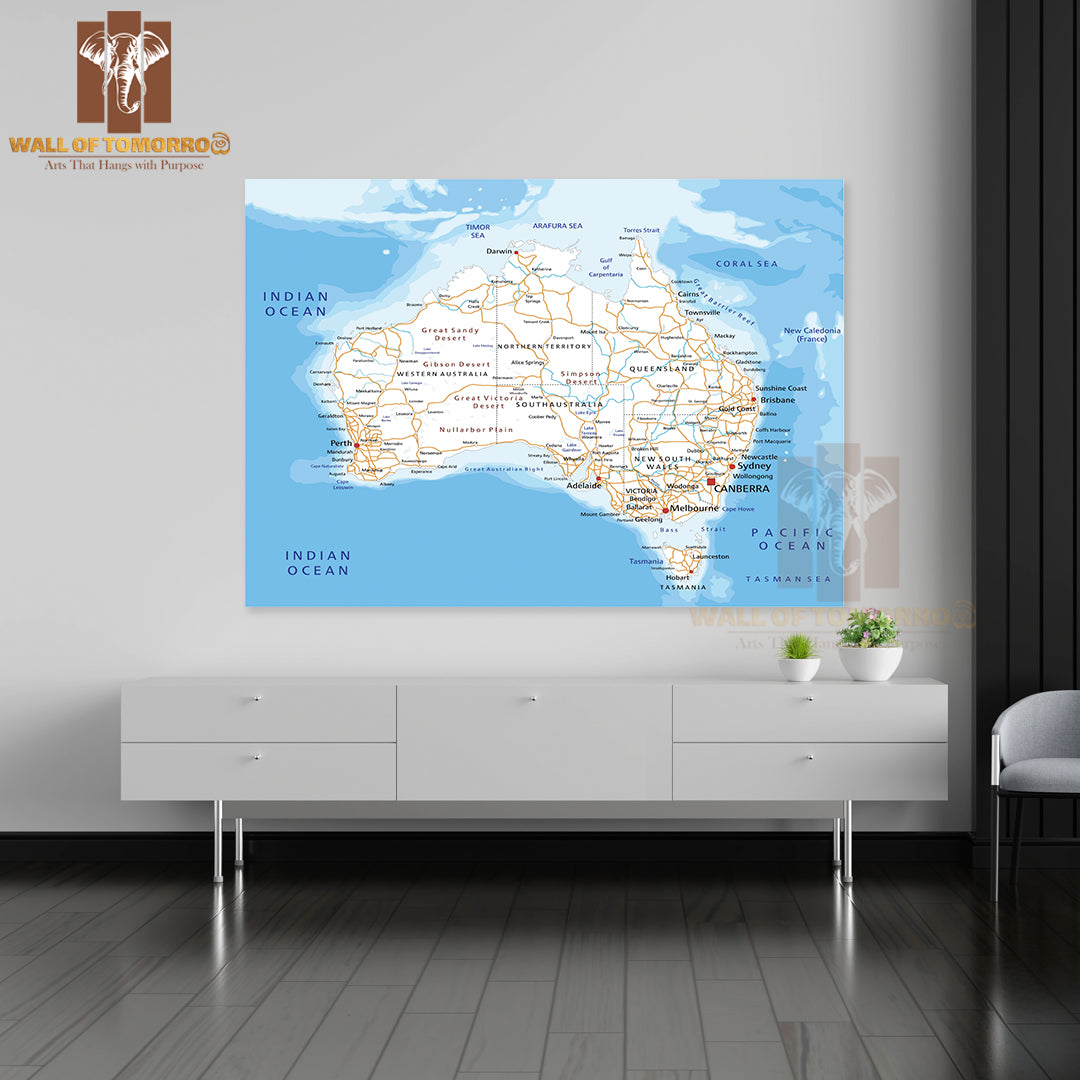 Large High Detailed Australia Road Map Educational High Quality Unframed Poster Print & Waterproof Poster Print Wall Décor