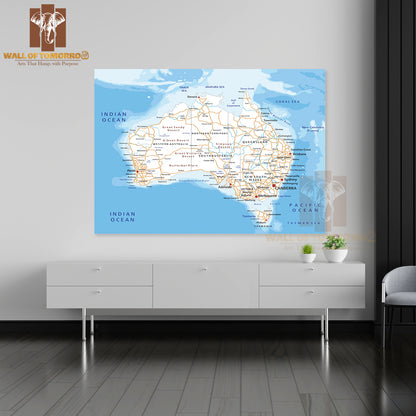Large High Detailed Australia Road Map Educational High Quality Unframed Poster Print & Waterproof Poster Print Wall Décor