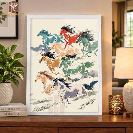 Colorful Horses Painting Animals High Quality Glass Frame Wall Décor in Sri Lanka