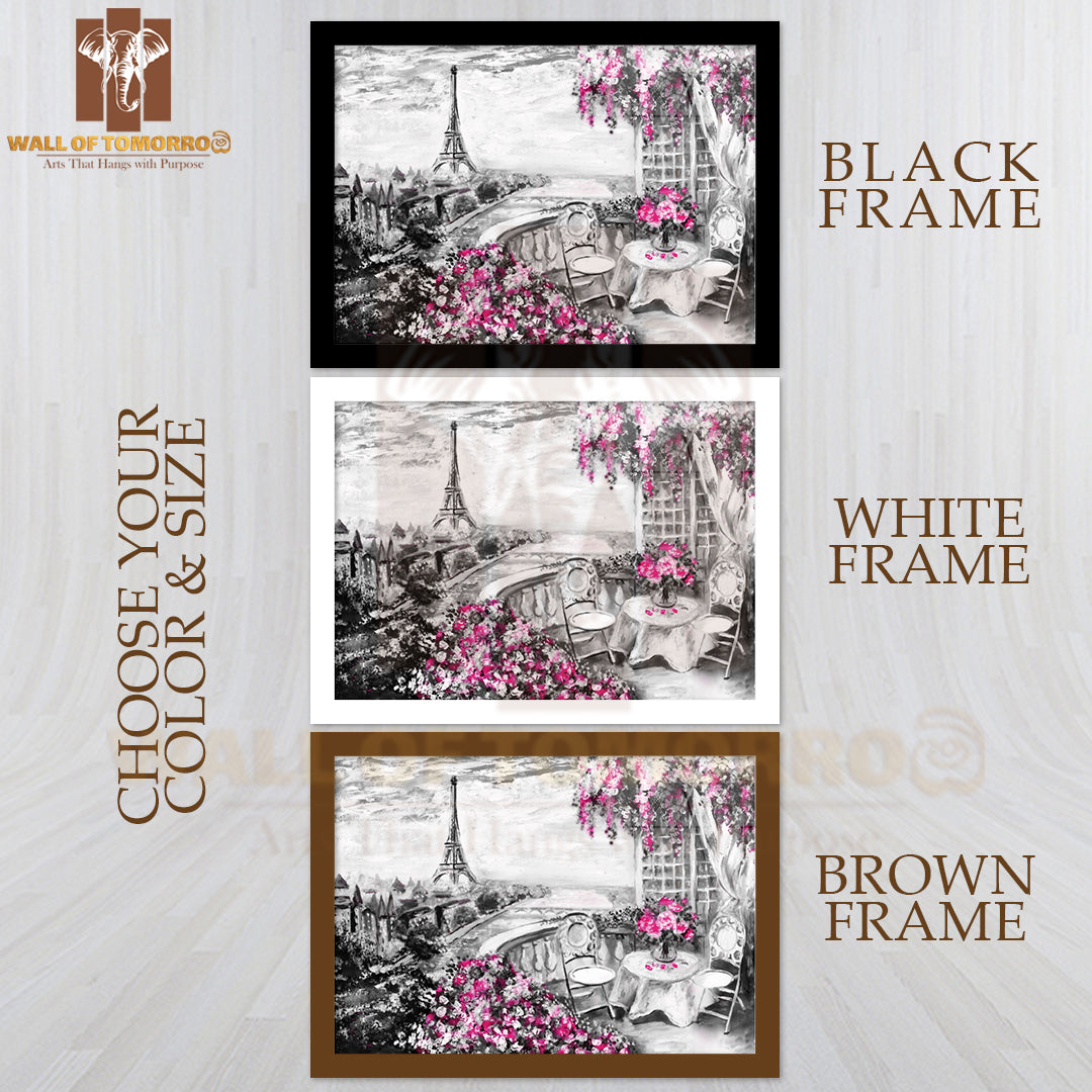 Paris Cafe Painting Eiffel Tower, France High Quality Unframed Poster Print & Waterproof Poster Print Wall Décor