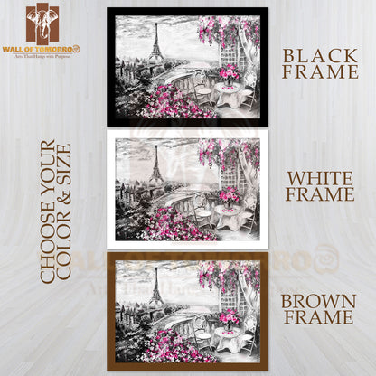 Paris Cafe Painting Eiffel Tower, France High Quality Unframed Poster Print & Waterproof Poster Print Wall Décor