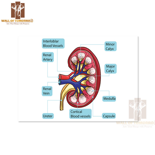 Inside Human Kidney Diagram Educational High Quality Unframed Poster Print & Waterproof Poster Print Wall Décor