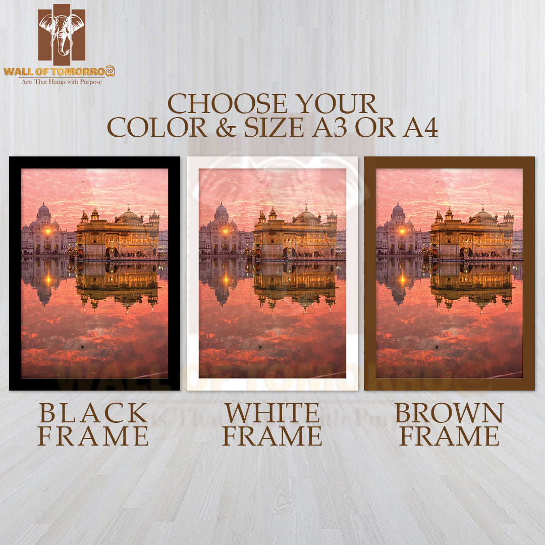 Golden Temple at Sunset, Amritsar, Punjab, India High Quality Glass Frame Wall Décor