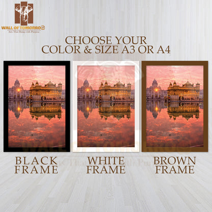 Golden Temple at Sunset, Amritsar, Punjab, India High Quality Glass Frame Wall Décor
