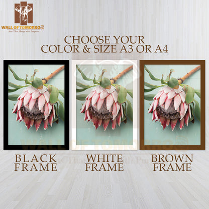 King Protea Red Flower High Quality Glass Frame Wall Décor
