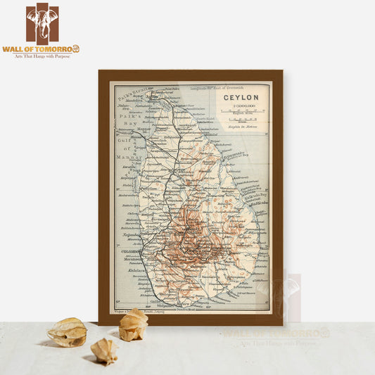 Old map of Sri Lanka with roads, cities and relief - 1914 High Quality Glass Frame Wall Décors in Sri Lanka