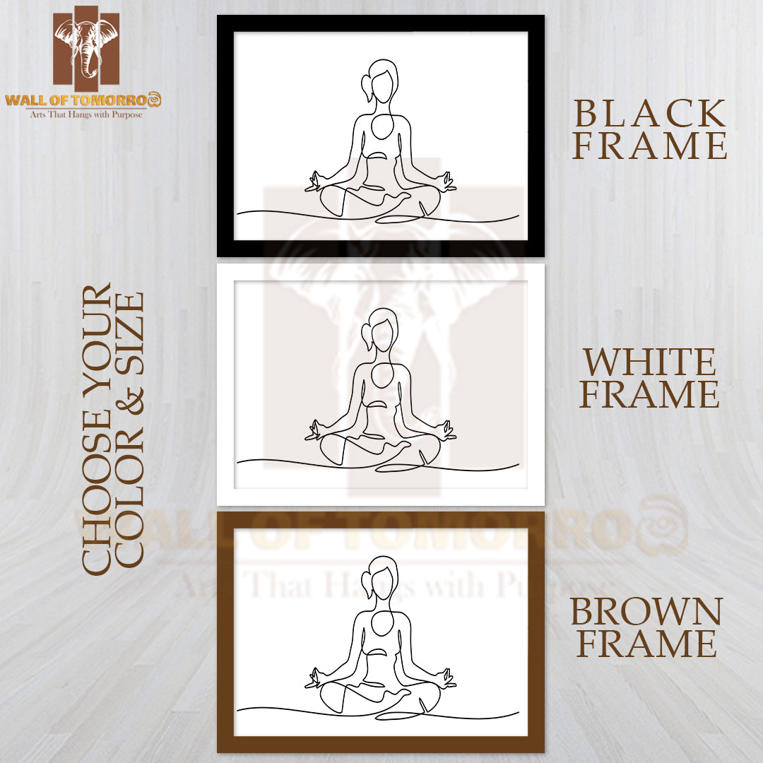 Woman Sitting Cross Legged Meditating High Quality Glass Frame Wall Décor