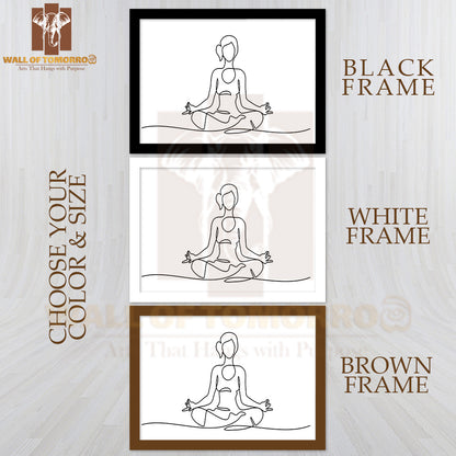 Woman Sitting Cross Legged Meditating High Quality Glass Frame Wall Décor