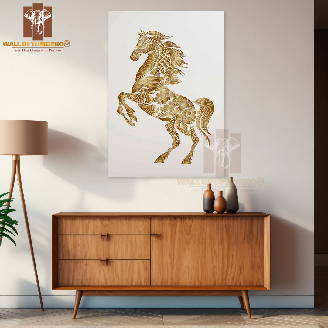 Golden Horse Painting Animals High Quality Unframed Poster Print & Laminated Poster Print Wall Décor in Sri Lanka