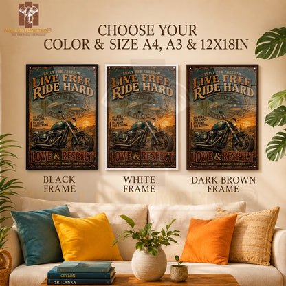 Live Free, Ride Hard Motor Bike High Quality Glass Frame Wall Décor in Sri Lanka