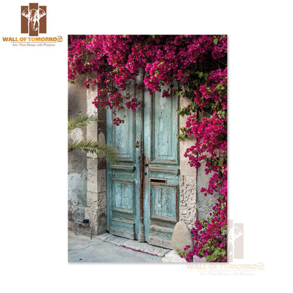 Old Wooden Door with Bougainvillea in Cyprus High Quality Unframed Poster Print & Waterproof Poster Print Wall Décor