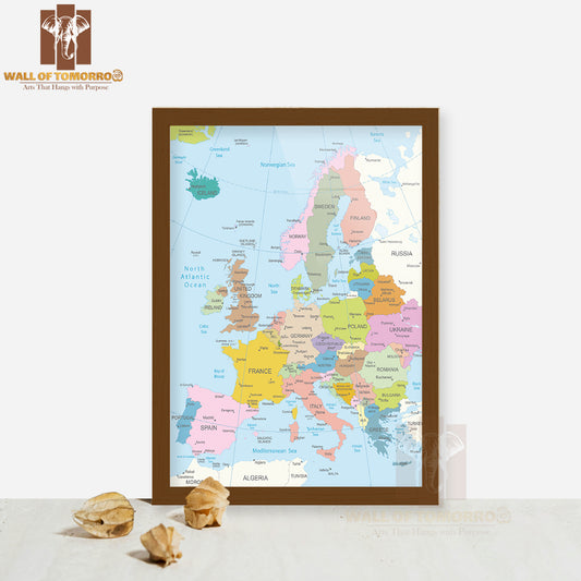 Europa Highly Detailed Map Educational High Quality Glass Frame Wall Décor