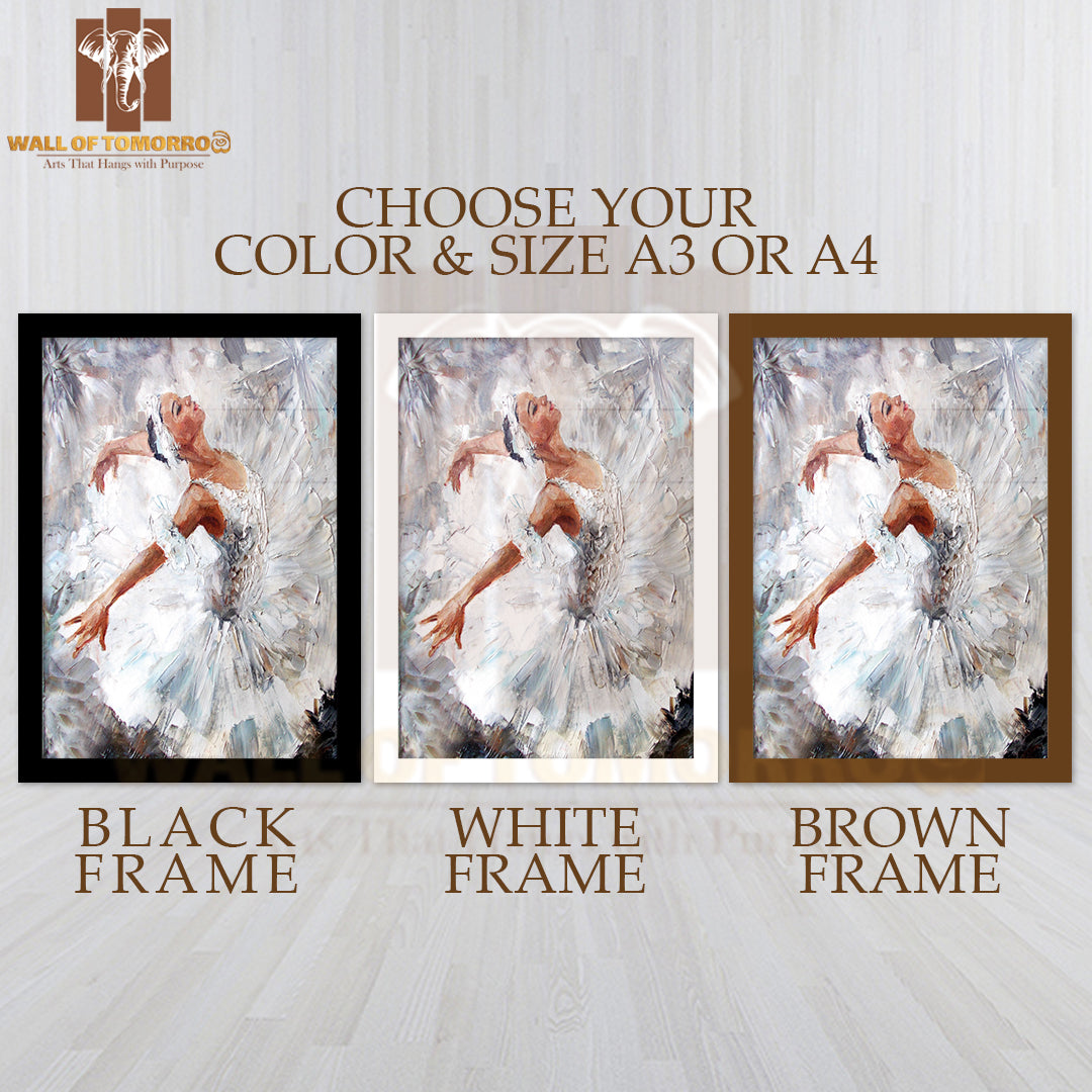 Oil Painting, Girl Ballerina, Drawn Cute Ballerina Dancing High Quality Glass Frame Wall Décor