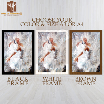 Oil Painting, Girl Ballerina, Drawn Cute Ballerina Dancing High Quality Glass Frame Wall Décor