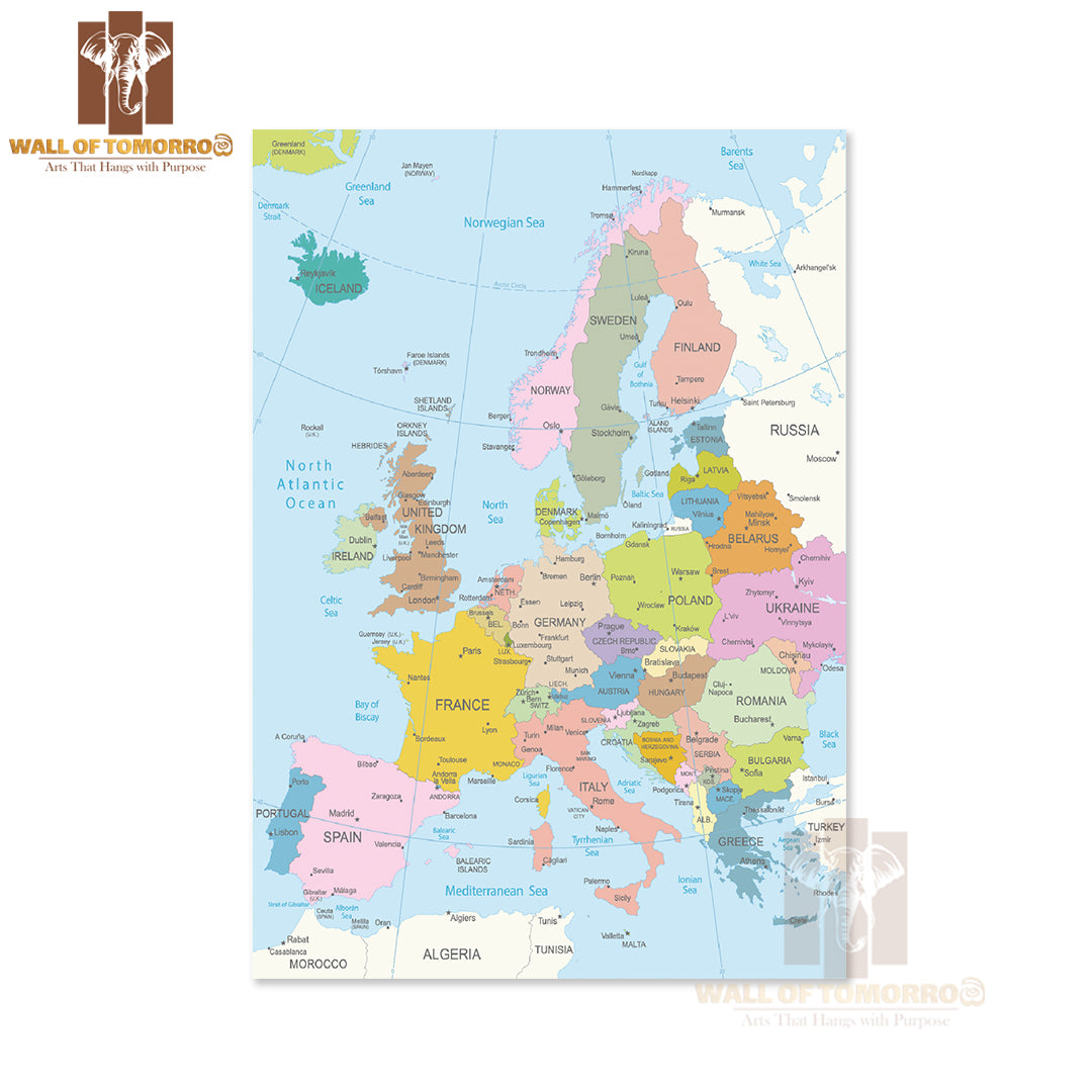 Europa Highly Detailed Map Educational High Quality Unframed Poster Print & Waterproof Poster Print Wall Décor
