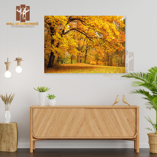 A Park Bench in The Middle of a Field of Leaves High Quality Unframed Poster Print Wall Décor