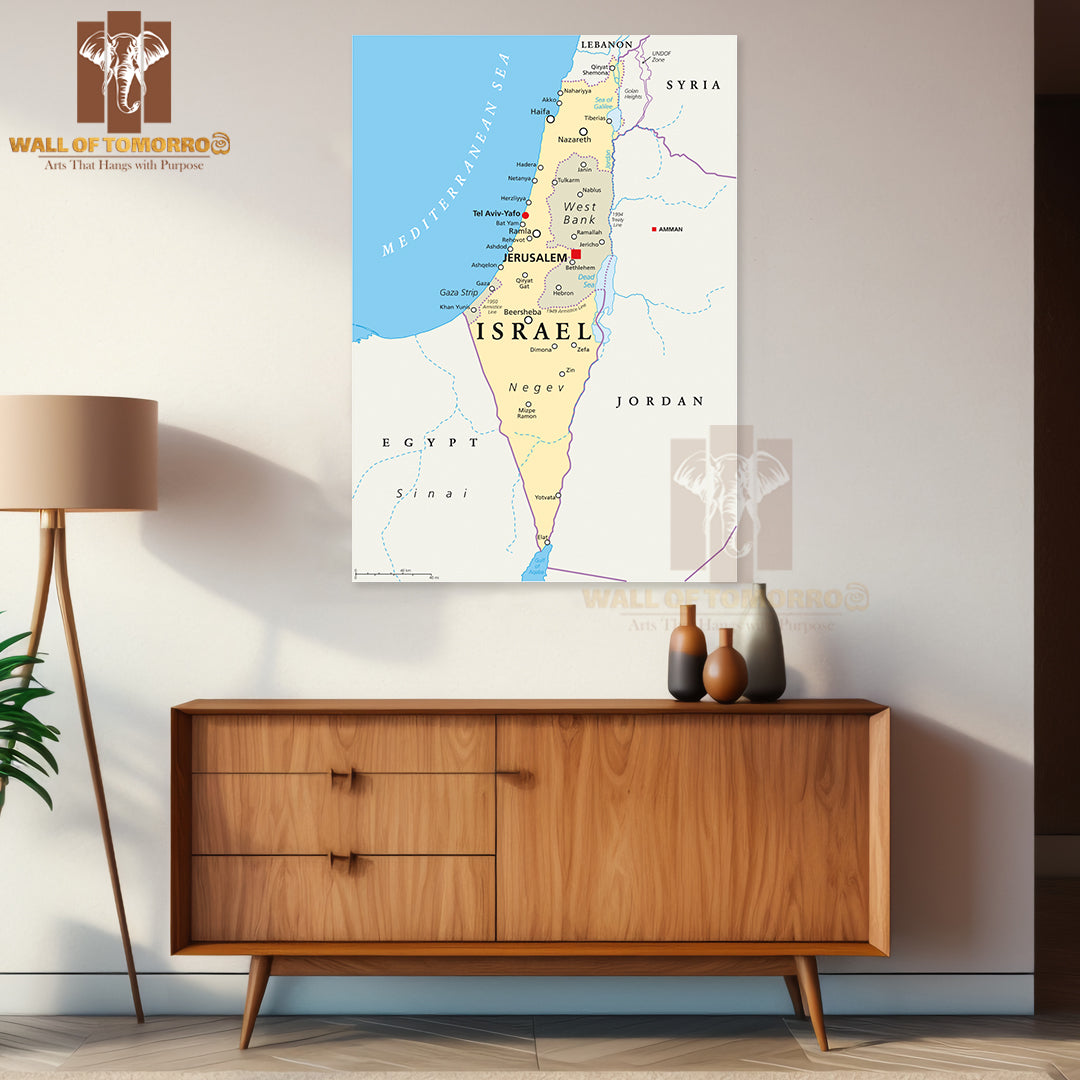Israel Political Map with Capital Jerusalem Educational High Quality Unframed Poster Print & Waterproof Poster Print Wall Décor