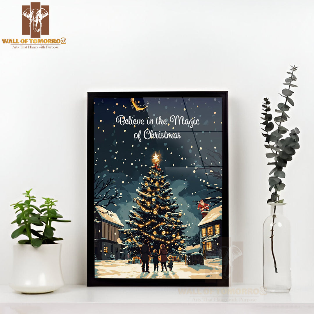 Christmas Tree Magic Holiday Village Quote High Quality Glass Frame Wall Décor