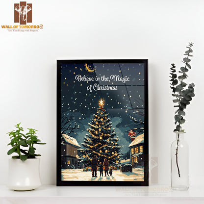 Christmas Tree Magic Holiday Village Quote High Quality Glass Frame Wall Décor