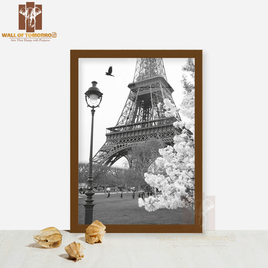 Eiffel Tower In Black and White Style, Paris, France High Quality Glass Frame Wall Décor
