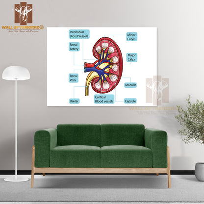 Inside Human Kidney Diagram Educational High Quality Unframed Poster Print & Waterproof Poster Print Wall Décor