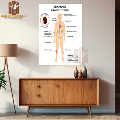 Signs And Symptoms of Cushing's Syndrome. Labeled. Human Silhouette with Internal Organs Educational High Quality Unframed Poster Print & Waterproof Poster Print Wall Décor