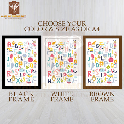 Scandinavian English Alphabet for Kids Educational High Quality Glass Frame Wall Décor