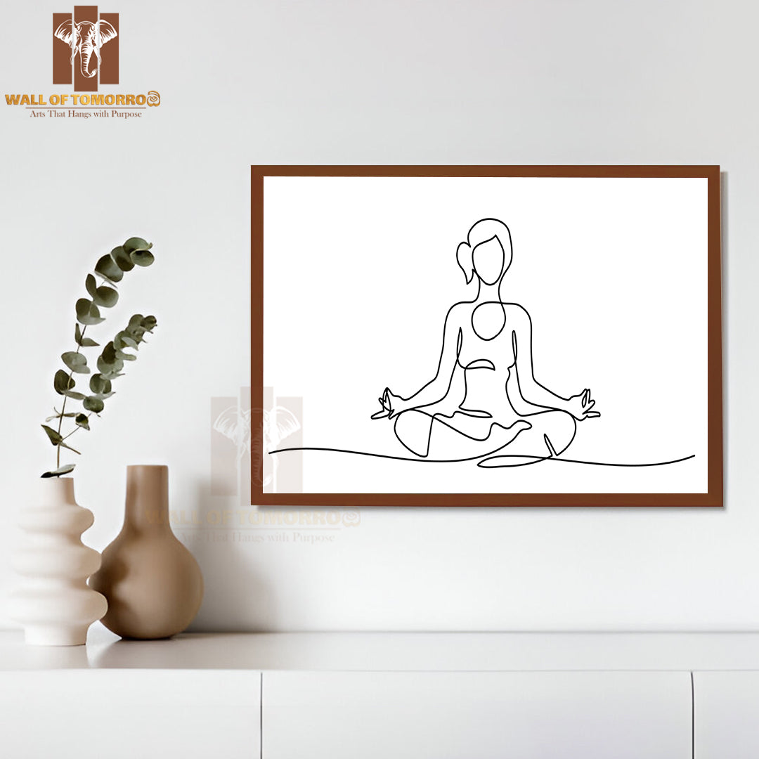 Woman Sitting Cross Legged Meditating High Quality Glass Frame Wall Décor