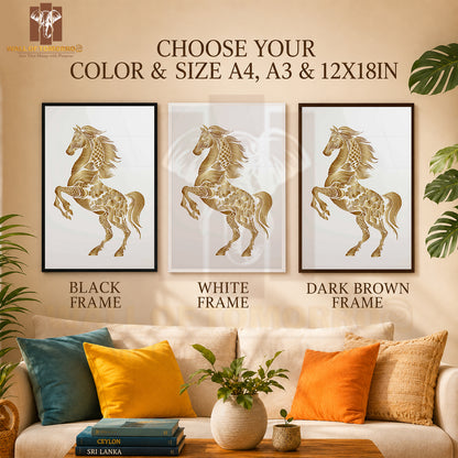 Golden Horse Painting Animals High Quality Glass Frame Wall Décor in Sri Lanka