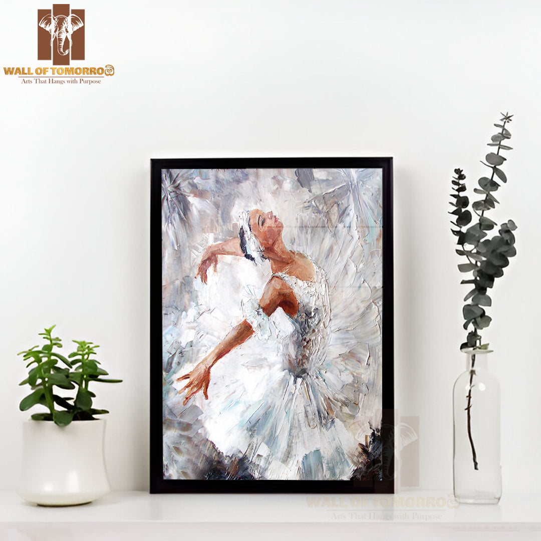 Oil Painting, Girl Ballerina, Drawn Cute Ballerina Dancing High Quality Glass Frame Wall Décor