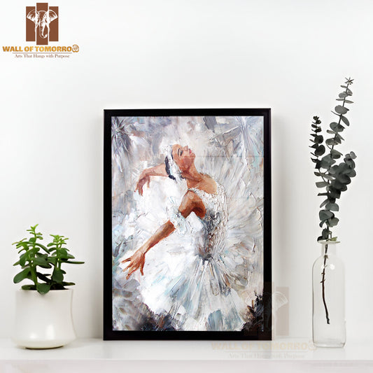 Oil Painting, Girl Ballerina, Drawn Cute Ballerina Dancing High Quality Glass Frame Wall Décor