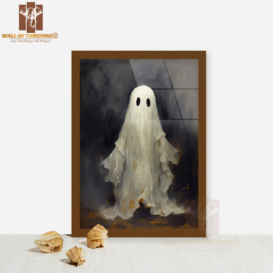 Cute Ghost Oil Painting, Vintage Aesthetic High Quality Glass Frame Wall Décor
