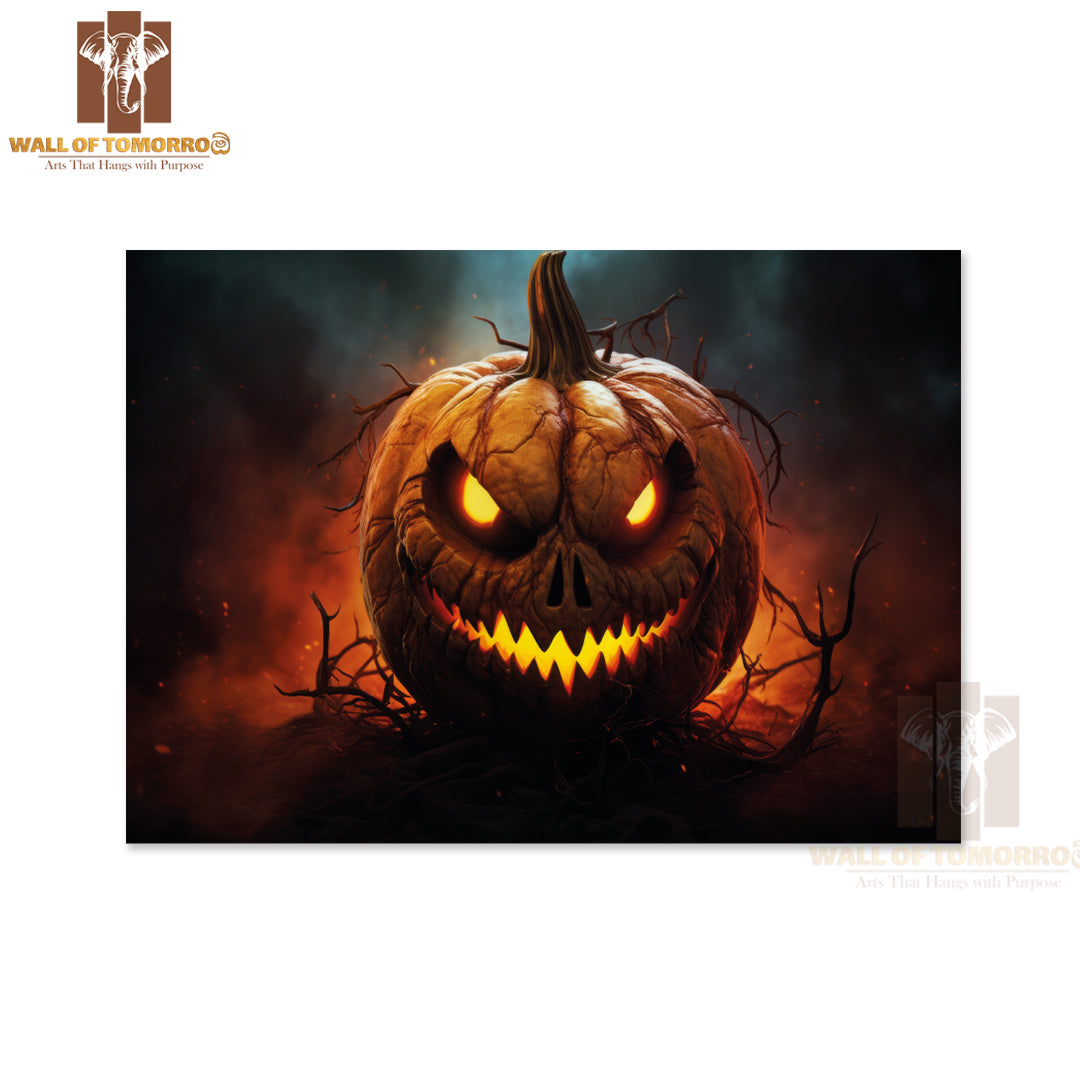 A Sinister Jack-O'-Lantern with Glowing Eyes and Sharp Teeth Halloween High Quality Unframed Poster Print & Waterproof Poster Print Wall Décor
