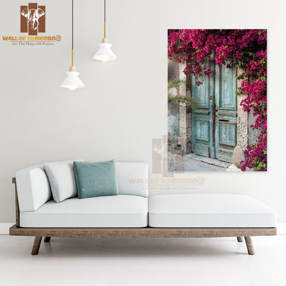 Old Wooden Door with Bougainvillea in Cyprus High Quality Unframed Poster Print & Waterproof Poster Print Wall Décor