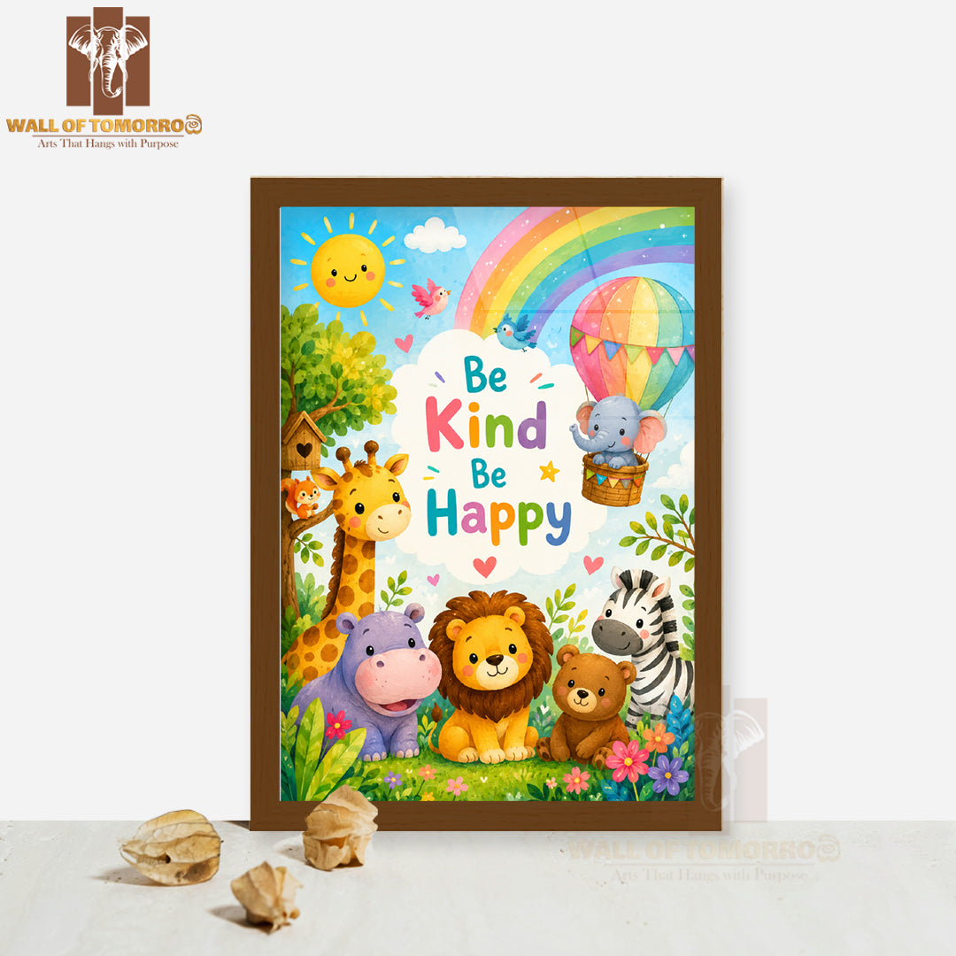 Be Kind Be Happy Kids High Quality Glass Frame Wall Décor
