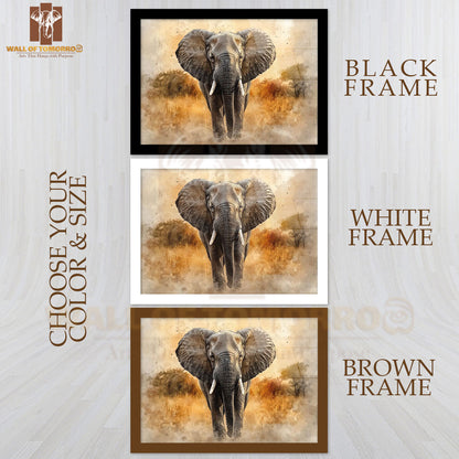 Front-facing African Elephant Animals High Quality Glass Frame Wall Décor in Sri Lanka