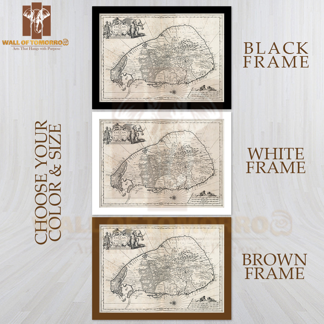 Map of the island of Ceylon High Quality Glass Frame Wall Décors in Sri Lanka