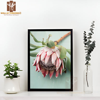 King Protea Red Flower High Quality Glass Frame Wall Décor