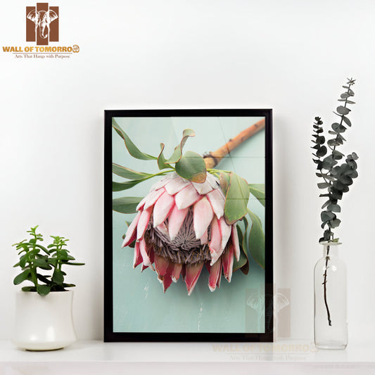 King Protea Red Flower High Quality Glass Frame Wall Décor