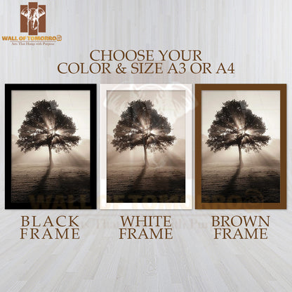 Tree In Sunrise Faded Photography High Quality Glass Frame Wall Décor