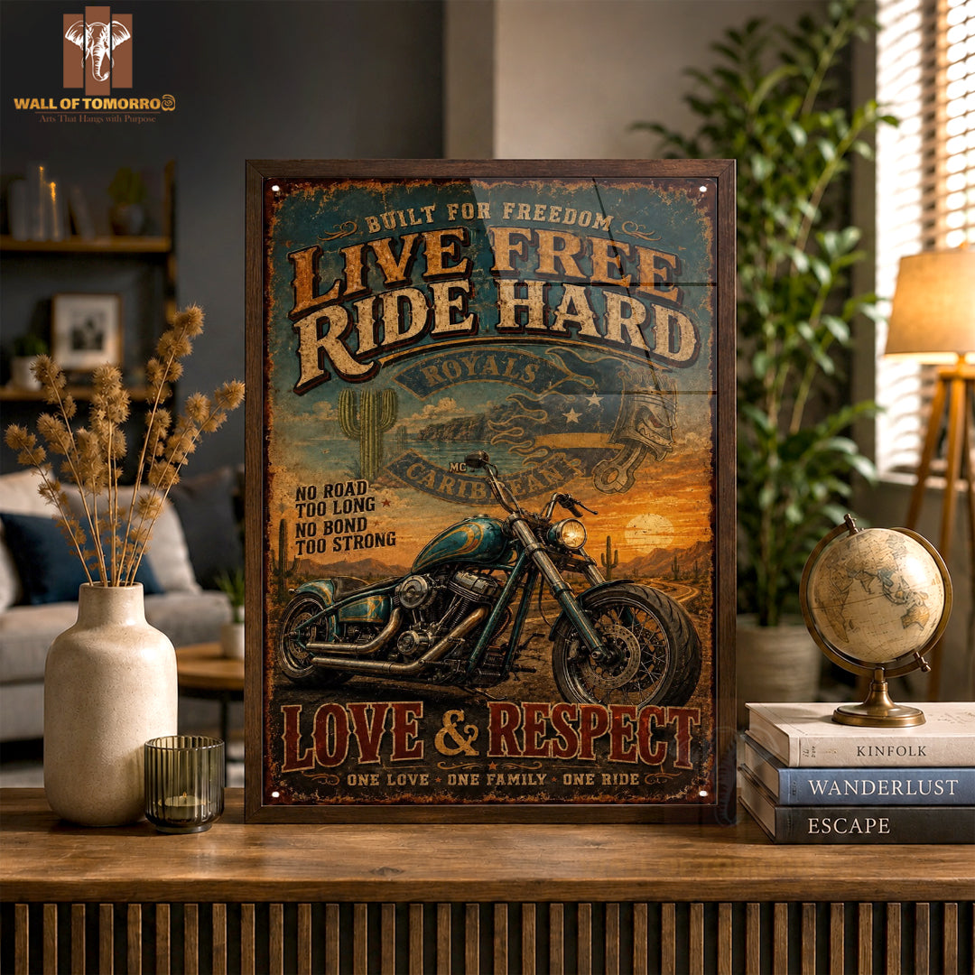 Live Free, Ride Hard Motor Bike High Quality Glass Frame Wall Décor in Sri Lanka