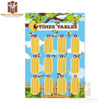 Times Tables Chart with Bee Flying Educational High Quality Unframed Poster Print & Waterproof Poster Print Wall Décor