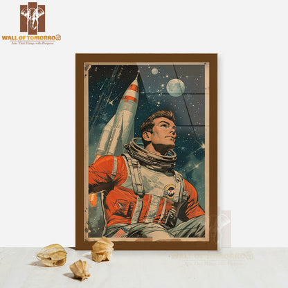 Astronaut In a Space Suit with a Rocket Launching High Quality Glass Frame Wall Décors in Sri Lanka