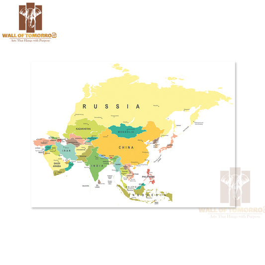 Asia Map Highly Detailed Educational High Quality Unframed Poster Print & Waterproof Poster Print Wall Décor