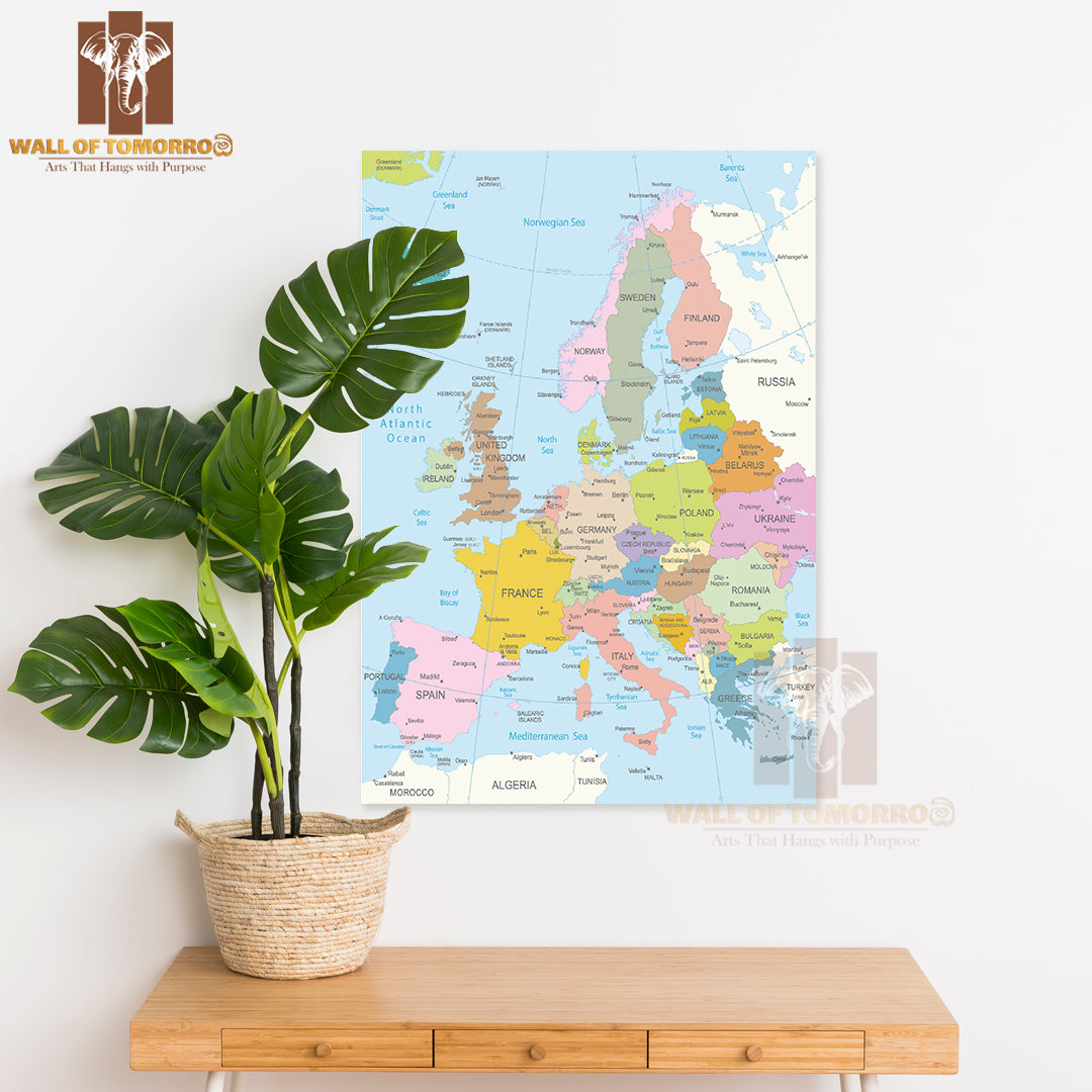 Europa Highly Detailed Map Educational High Quality Unframed Poster Print & Waterproof Poster Print Wall Décor