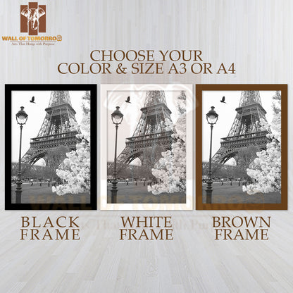 Eiffel Tower In Black and White Style, Paris, France High Quality Glass Frame Wall Décor