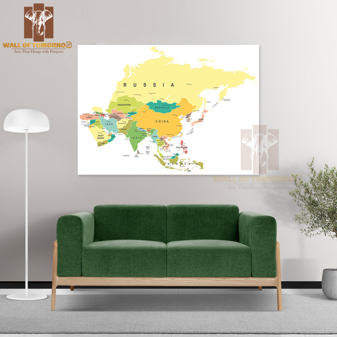 Asia Map Highly Detailed Educational High Quality Unframed Poster Print & Waterproof Poster Print Wall Décor